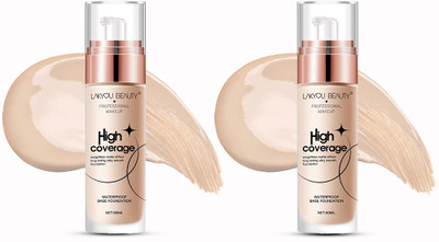 Lakyou Beauty High Coverage Waterproof Base Foundation | Pack Of 2 | Foundation(03(Natural Beige), 60 ml)
