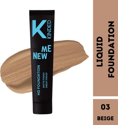 KINDED New Me HD Foundation with Oil Based Creamy Formula Sweat Proof Liquid  Foundation(Beige, 30 ml)