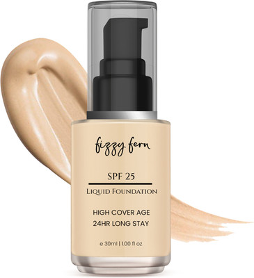 Fizzy Fern Liquid Foundation | 24H Stay, SPF 25, Flawless High Coverage Base Foundation(01 Ivory Glow, 30 ml)