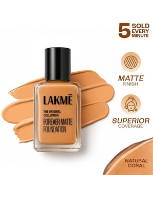 Lakmé Forever Matte , Superior Coverage, Vit E, Lightweight Foundation(Coral, 27 ml)
