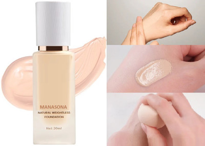 manasona Weightless Matte Finish Foundation | Lightweight | Anti-Ageing | Flawless Finish Foundation(White Ivory, 30 ml)