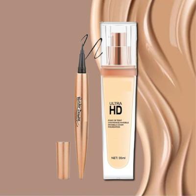 BLUST&FAMME ultraHD waterproof longlasting matte foundation with eyeliner set Foundation(fair, 70 ml)