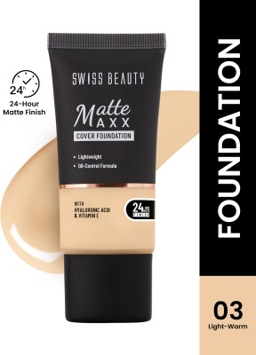 SWISS BEAUTY Matte Maxx Cover Foundation With Hyaluronic Acid & Vit- E | Oil-Control Formula Foundation(Light Warm, 30 g)