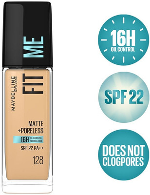 MAYBELLINE NEW YORK Fit Me Matte+Poreless Liquid Foundation (With Pump & SPF 22) Foundation(128 Warm Nude, 30 ml)