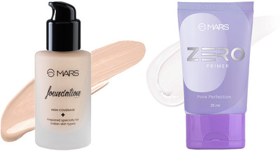 MARS High Coverage Liquid Foundation and Zero Pore Perfection Primer Foundation(SHADE-03,transparent, 65 ml)