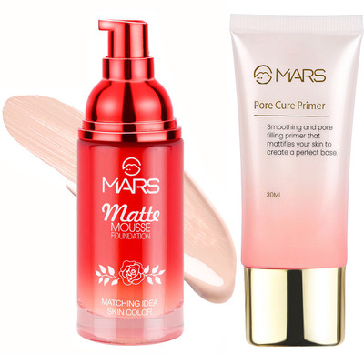 MARS Matte Mousse Foundation Beige With Long Lasting Prime Primer  - 90 ml(Shade-02)