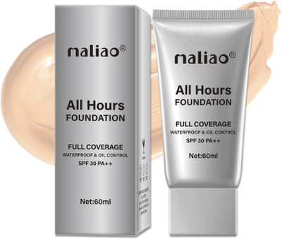 maliao All Hours Foundation - Full Coverage, Waterproof, Oil Control, SPF 30 PA++ Foundation(01-WHITE IVORY, 60 ml)
