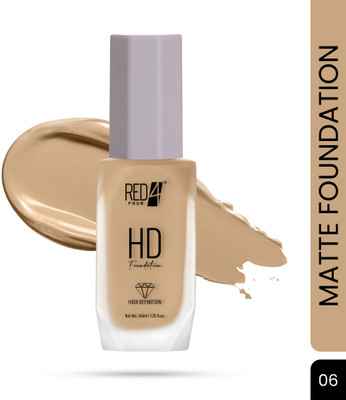 RED4 HD Foundation Long Lasting Full Coverage Waterproof Liquid Matte  Foundation(Sun Beige, 40 ml)