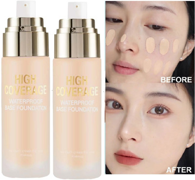 Latixmat Pack of 2 High Coverage HD Super Smooth Cream  Foundation(Light Beige, 120 ml)