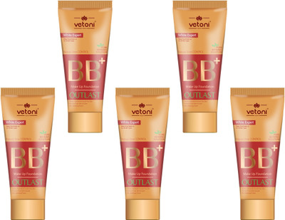 VETONI Gold Foundation BB+ CRÈME |INSTANT GLOW | BROAD SPECTRUM|(pack of 5)|300ml| Foundation(Gold, 300 ml)