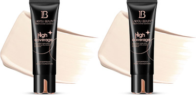 Lakyou Beauty High Coverage Foundation Cream | Waterproof Base | Lightweight | Pack Of 2 | Foundation(01(White Ivory), 80 ml)