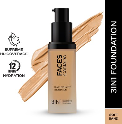 FACES CANADA Flawless Matte Foundation + Moisturizer + Concealer Foundation(Soft Sand 041, 30 ml)