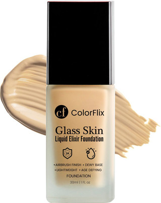 ColorFlix Glass Skin Liquid Elixir Foundation – Airbrush Finish & Dewy Base Foundation(Caramel Glow, 30 ml)