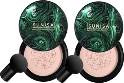 house of common SUNISHA FOUNDATION WITH LONG PUFF INSIDE WITH 3IN1 FOUNDATION PACK OF 2 Foundation(Black, 20 g)