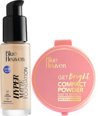 BLUE HEAVEN Hyper Matte Foundation 30Ml + Get Bright Compact Powder_16G Vanilla101 Foundation(vanilla, 46 g)