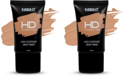 Insight Professional HD Foundation For High Coverage Dewy Finish (MN20) Pack of 2 Foundation(MN20, 40 ml)