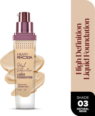 Hilary Rhoda High Definition Foundation | Hides Pores & Blemishes | Blendable & Matte Formula Foundation(Natural Beige, Shade-03, 33 ml)