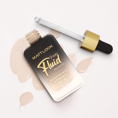 MATTLOOK Sheer Fluid Hyaluronic Acid VitaminE SPF20 Oil Free Sweat Humidity Resistant 24H Foundation(02 Cashew, 45 ml)