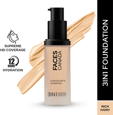 FACES CANADA Flawless Matte Foundation + Moisturizer + Concealer Foundation(Rich Ivory 013, 30 ml)