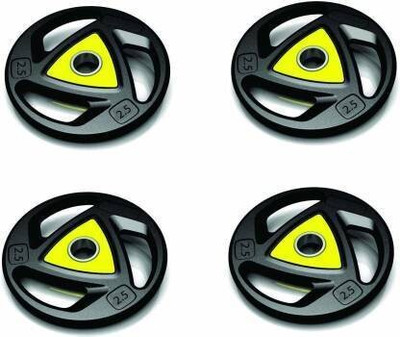 YMD Olympic Barbell/Rod Rubber Plates (2.5KG Pack of 4), 3 Holes Hand Grip Black Weight Plate(10 kg)
