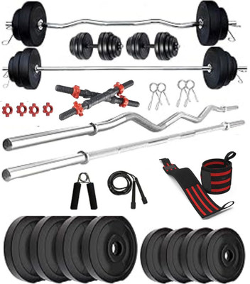BAPTIZO PVC weight with dumbbell rod and bend + straight rod with accessories Red, Black Weight Plate(40 kg)