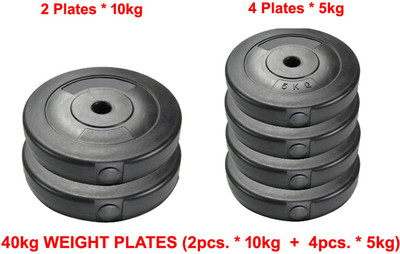 COGNANT FITNESS 40kg (2 * 10Kg + 4 * 5kg) PVC Weight Plates - BEST & ECONOMICAL IN PRICE Black Weight Plate(40 kg) COGNANT FITNESS 40kg (2 * 10Kg + 4 * 5kg) PVC Weight Plates - BEST & ECONOMICAL IN PRICE Black Weight Plate(40 kg)
