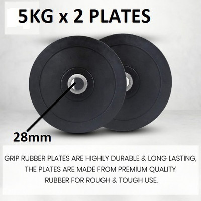 YMD Set of 5KG X 2 Rubber Plates 28mm inner hole diameter Black (10Kg) Black Weight Plate(10 kg)
