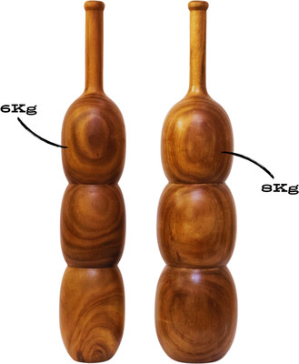 RS ENTERPRISE Wood Idumban Club Pair(6-8kg) Mugdar, Karla Kattai, Fitness Exercise Equipment Brown Indian Clubs(14 kg)