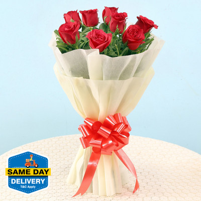 Red Fresh Red Roses Bouquets(8 Flowers)