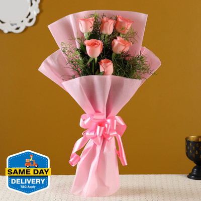FNP Fresh Pink Roses Bouquets(6 Flowers)
