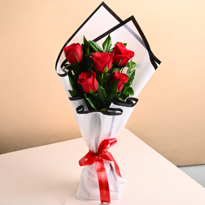 Floweraura Fresh Love Special Bunch of Fresh Live 5 Red Roses Bouquets(5 Flowers)