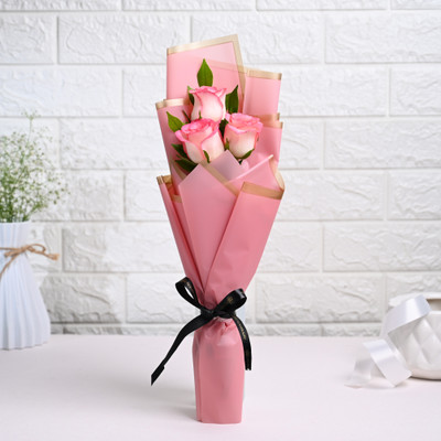 Live Flower Bouquet of 3 Pink Roses Flowers Fresh Live Flower Bouquet of 3 Pink Roses Flowers Roses Bouquets(3 Flowers)