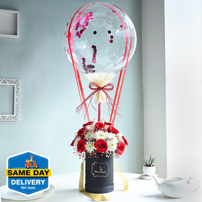 Fresh Live 10 Red Roses & 10 Daisy Flowers Balloon Bouquet In FA Box Fresh Fresh Live 10 Red Roses & 10 Daisy Flowers Balloon Bouquet In FA Box Assorted Bouquets(20 Flowers)