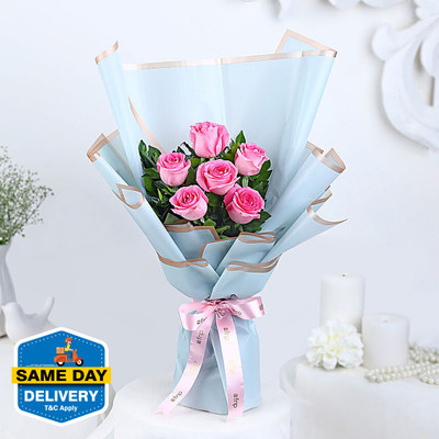 FNP Fresh Pink Roses Bouquets(6 Flowers)