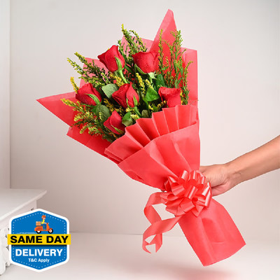 Love Special Bunch of Fresh Live 6 Red Roses Flower Bouquet Fresh Love Special Bunch of Fresh Live 6 Red Roses Flower Bouquet Roses Bouquets(6 Flowers)