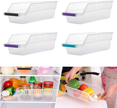 MECHON 4 pcs Fridge Storage Basket, Fridge Racks Tray Sliding Storage Racks Fridge Door Shelf