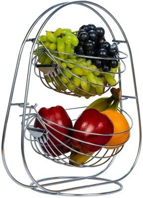 DEVRSHREE 2 Layer Stainless Steel Fruit and Vegetable Storage Swinging Basket Stainless Steel Fruit & Vegetable Basket(Silver)