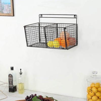 Indian Decor 35006 All New Black Metal Wire Wall-Mounted 2-Compartment Storage Basket Iron Fruit & Vegetable Basket(Black)