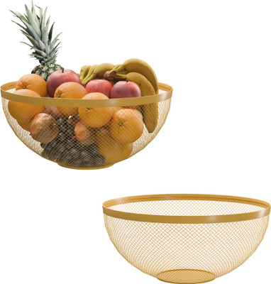 KUBER INDUSTRIES Iron Fruit & Vegetable Basket(Gold)