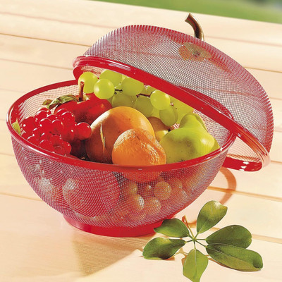 EKDANTAA Fruits & Vegetable Baske Kitchen Fruit Basket with Net Cover Iron Fruit & Vegetable Basket(Red)