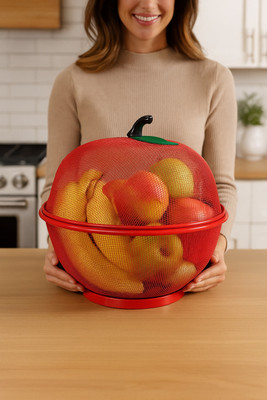 HEALTH TAG Apple Shape Fruits &w Vegetables Basket for Kitchen With Net Cover Stainless Steel Fruit & Vegetable Basket(Red)