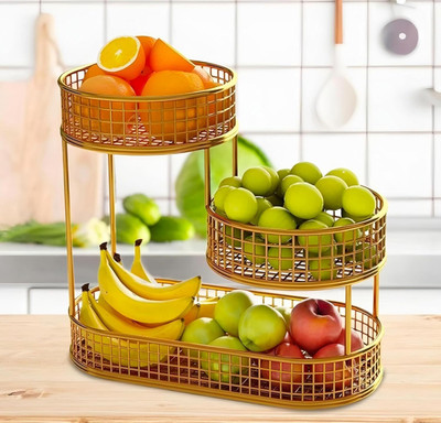 jm international BASKET-009 Iron Fruit & Vegetable Basket(Black)