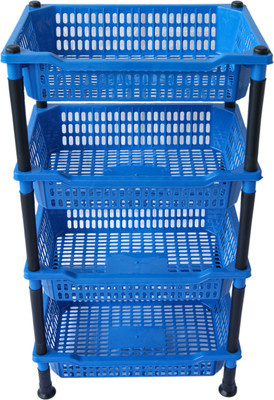 VM BOND Kitchen Rack 4 Layer Multipurpose Shelf Stand Basket Rack Plastic Fruit & Vegetable Basket(Blue)