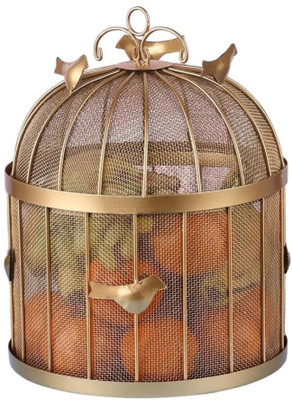 EzzuCrafts Bulbul Fruit and Vegetables Basket with Lid | Bird Design Iron Fruit & Vegetable Basket(Gold)