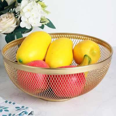 KUBER INDUSTRIES Multipurpose Mesh Fruit Basket For Dining Table | HW-14-GD | Gold Stainless Steel Fruit & Vegetable Basket(Gold)