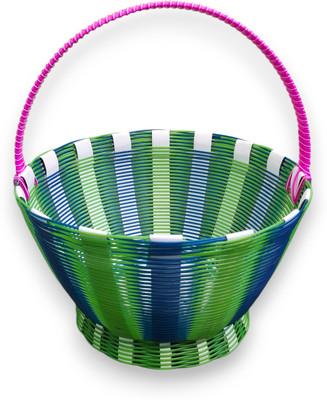 MANDIR Handmade Pooja Basket, Flowers & Multipurpose Use, Easy To Carry, Heavy Nylon/ Plastic Fruit & Vegetable Basket(Multicolor)