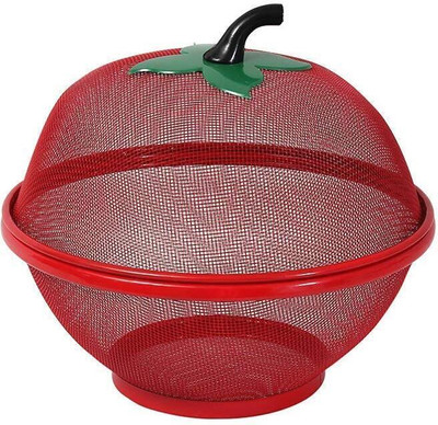 GLOSSISHINE Apple Shape Fruit & Vegetable Basket With Protective Lid Steel Fruit & Vegetable Basket(Red)