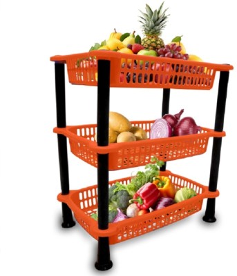 KD CREATION Plastic 3 layar Basket for Kitchen Use Fruits/Vegetables Plastic Kitchen Trolley Plastic Fruit & Vegetable Basket(Red)