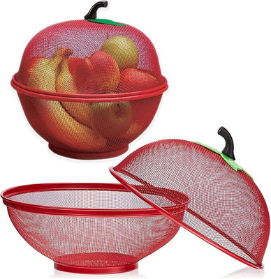 RITKRU Fruit Basket for Kitchen Storage (Large 28.5 cm) | Red for Fruits & Vegetables Stainless Steel Fruit & Vegetable Basket(Red)