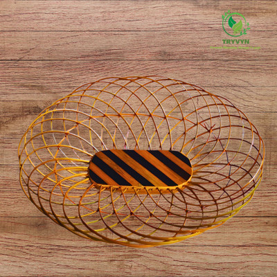 TRYVYN Decorative Woven Fruit & Vegetable Basket Bamboo Fruit & Vegetable Basket(Gold, Black)